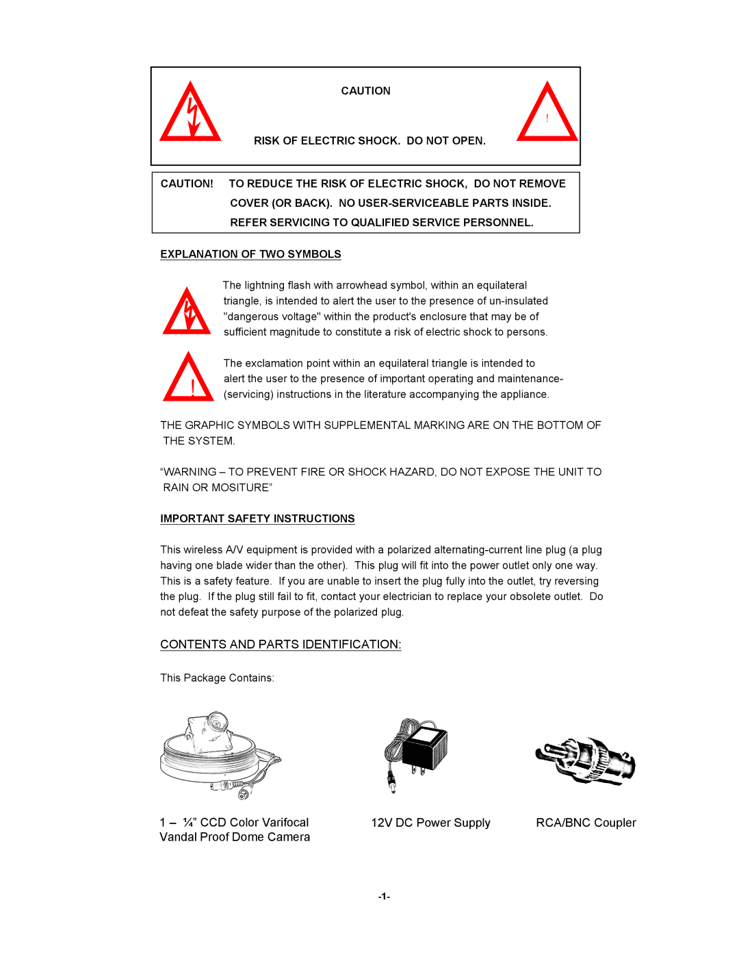 LOREX Technology VQ1632R owner manual Contents and Parts Identification 