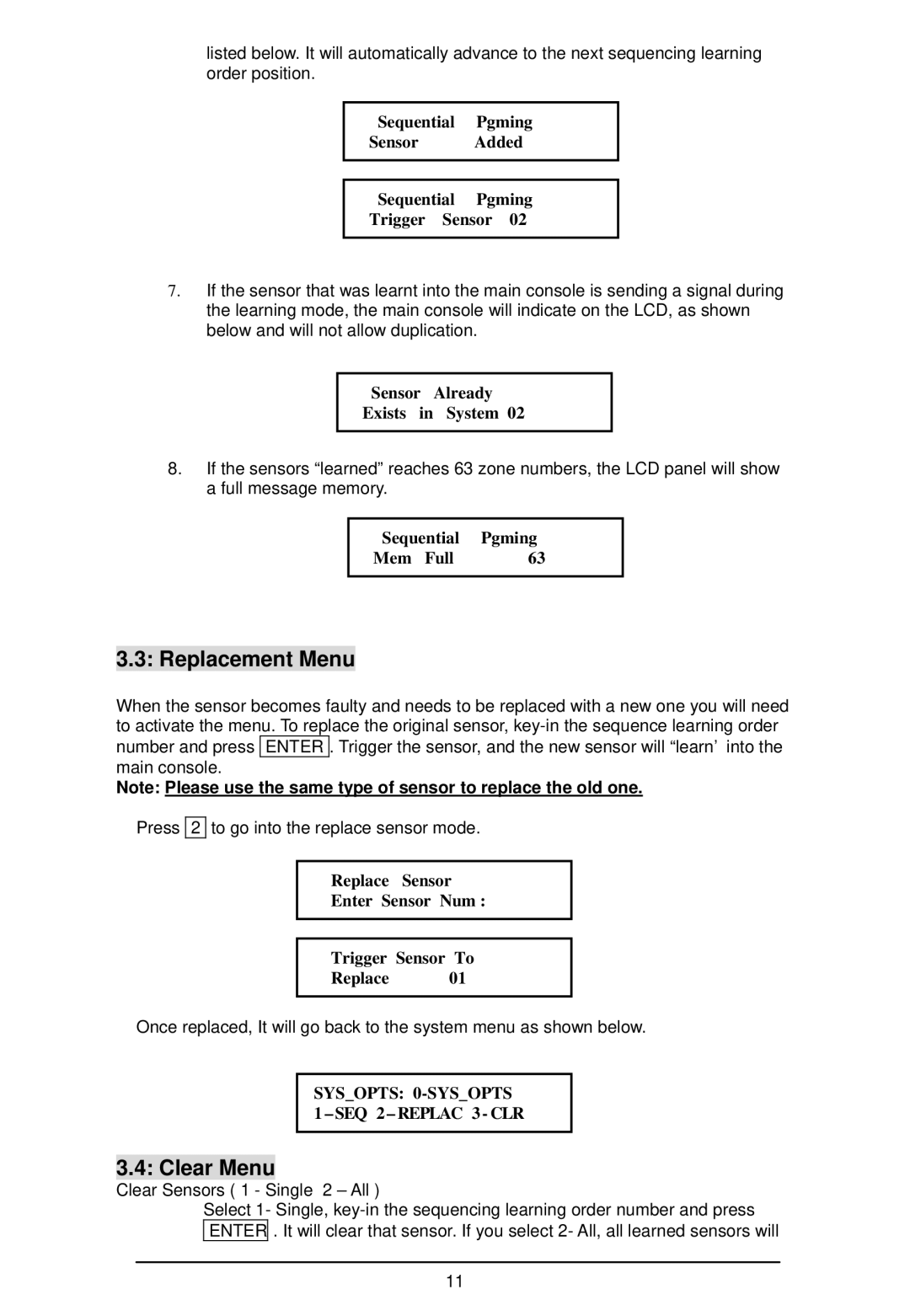 LOREX Technology WA-410 instruction manual Replacement Menu, Clear Menu 