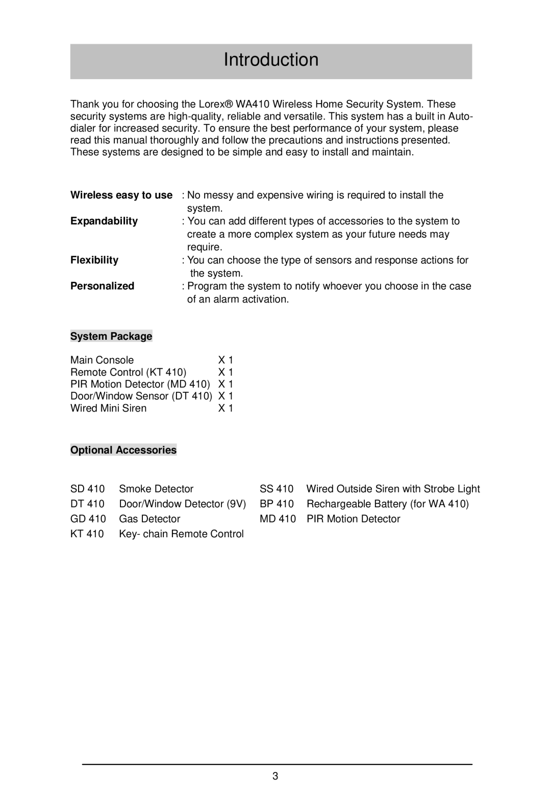 LOREX Technology WA-410 instruction manual Introduction, Expandability, Personalized 