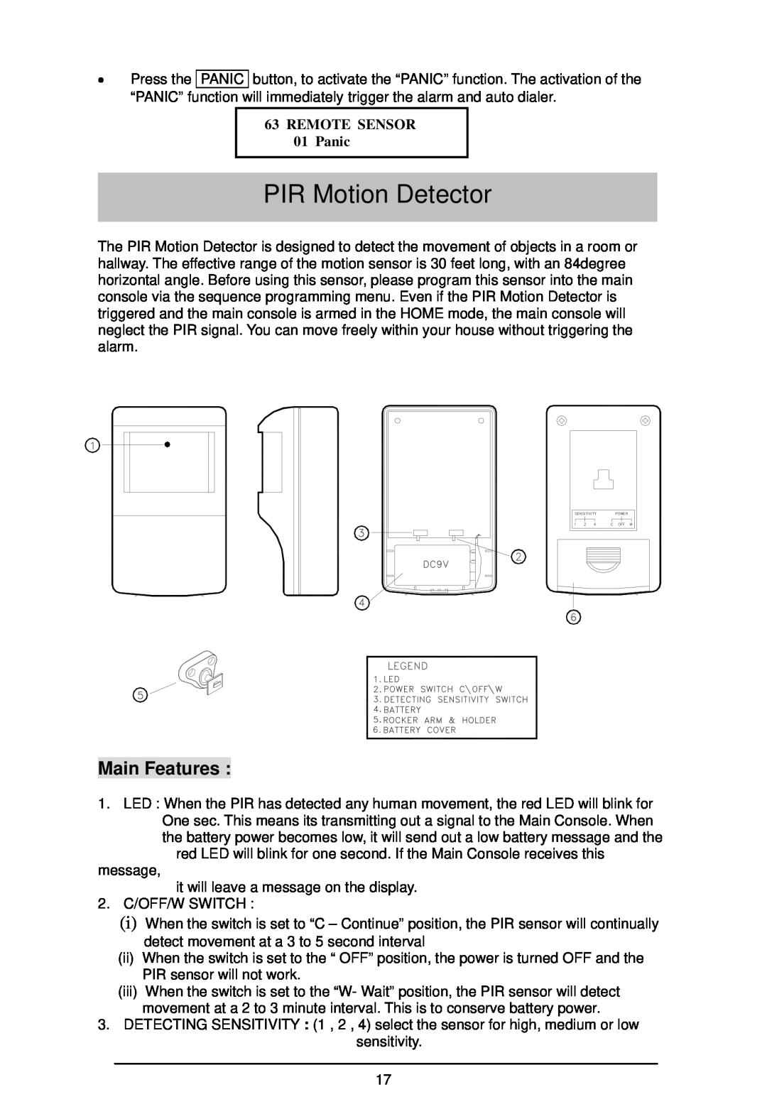 LOREX Technology WA-410 instruction manual PIR Motion Detector, Main Features 