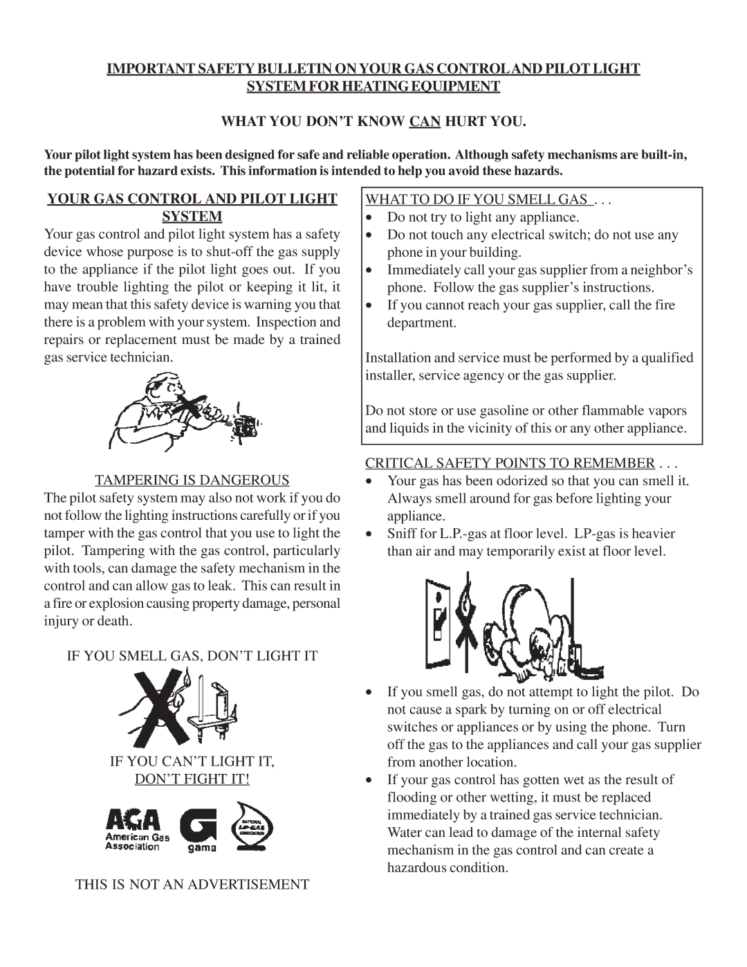 Louisville Tin and Stove 78111 warranty Your GAS Control and Pilot Light System, Tampering is Dangerous 