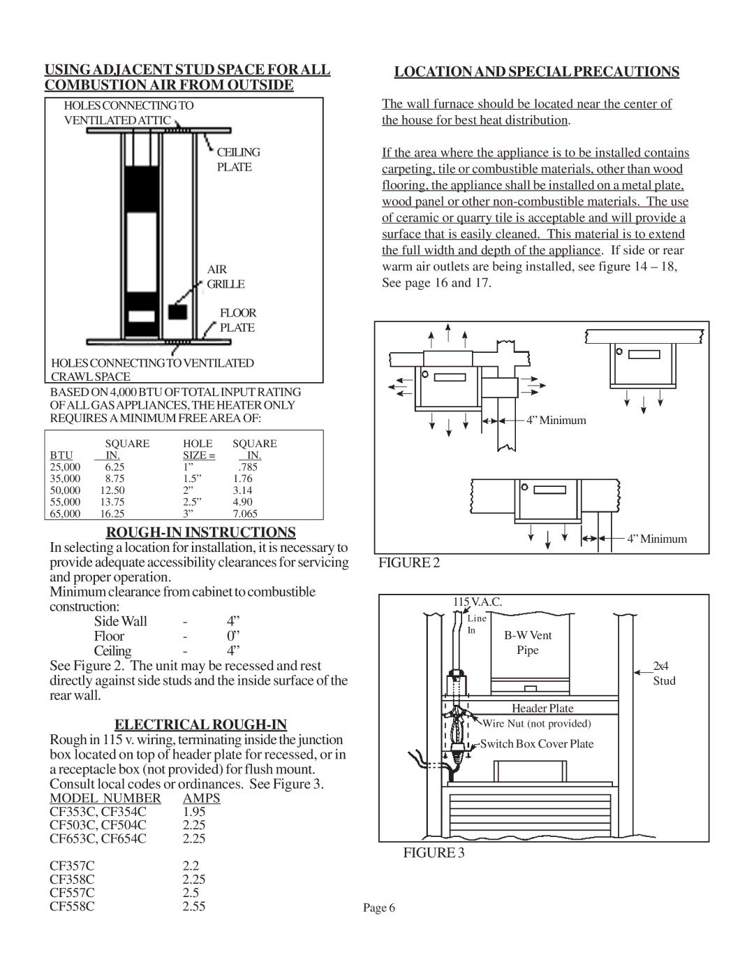 Louisville Tin and Stove 78111 warranty ROUGH-IN Instructions, Electrical ROUGH-IN, Location and Special Precautions 