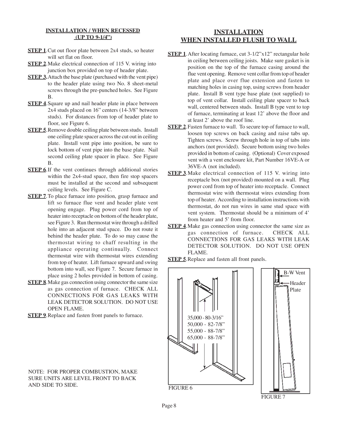 Louisville Tin and Stove 78111 warranty Installation When Installed Flush to Wall, Installation / When Recessed 