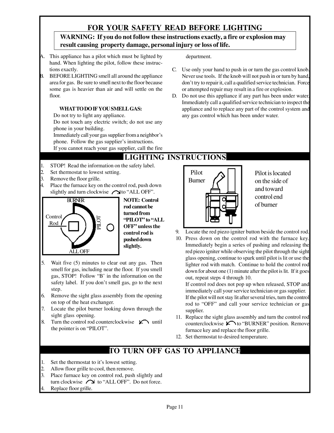 Louisville Tin and Stove 90N30A, 90N75A, 90N65A, 90N50A For Your Safety Read Before Lighting, What to do if YOU Smell GAS 