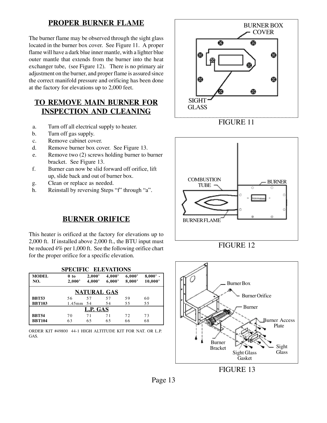 Louisville Tin and Stove BBT103 Proper Burner Flame, To Remove Main Burner for Inspection and Cleaning, Burner Orifice 