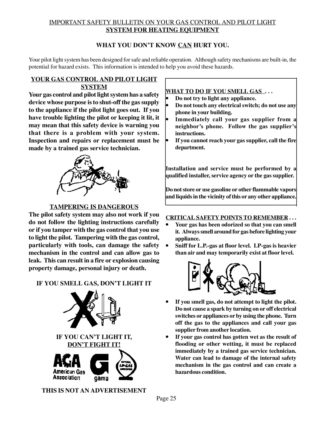 Louisville Tin and Stove BBT103, BBT53, BBT104, BBT54 warranty Your GAS Control and Pilot Light System, Tampering is Dangerous 