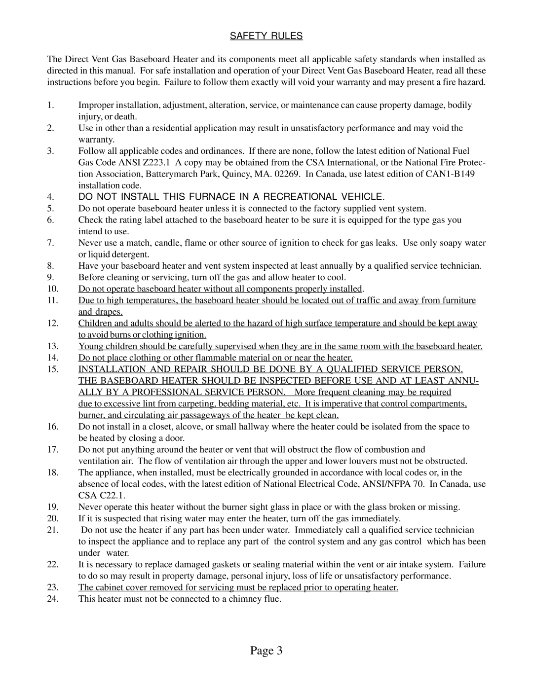 Louisville Tin and Stove BBT54, BBT53, BBT103, BBT104 warranty Safety Rules 