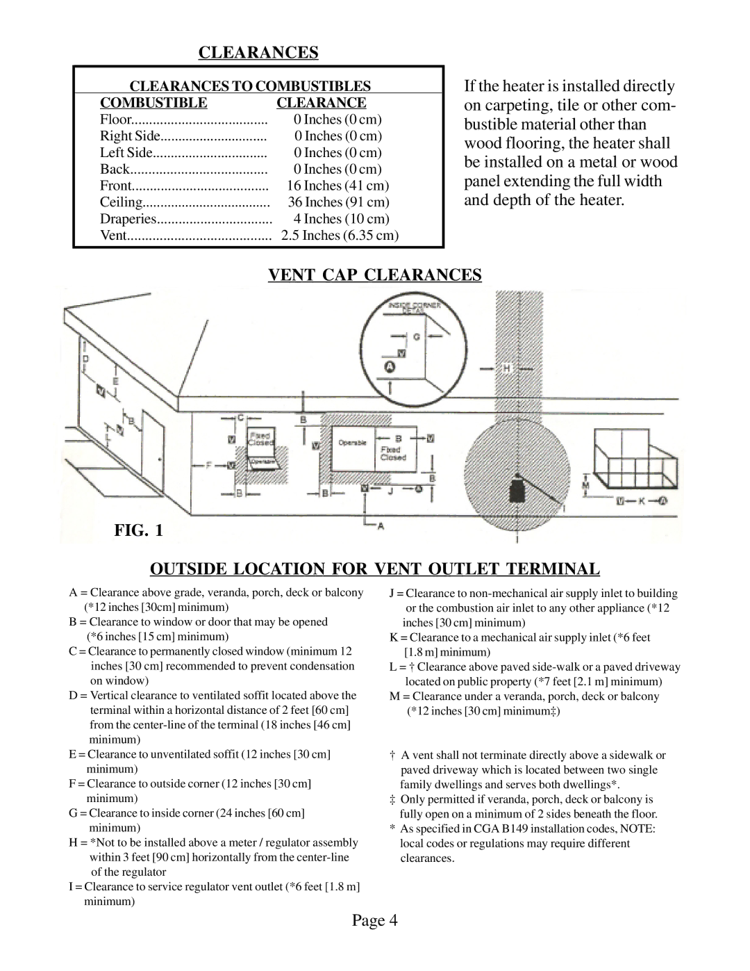 Louisville Tin and Stove BBT53, BBT103, BBT104, BBT54 warranty Clearances to Combustibles 