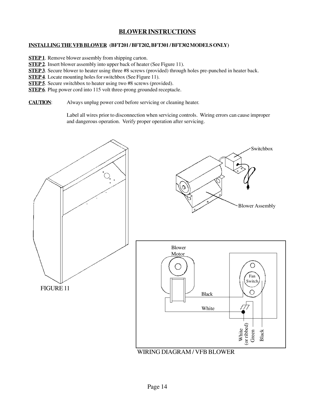 Louisville Tin and Stove BFT102, BFT201, BFT301, BFT202, BFT101, BFT302 warranty Blower Instructions 