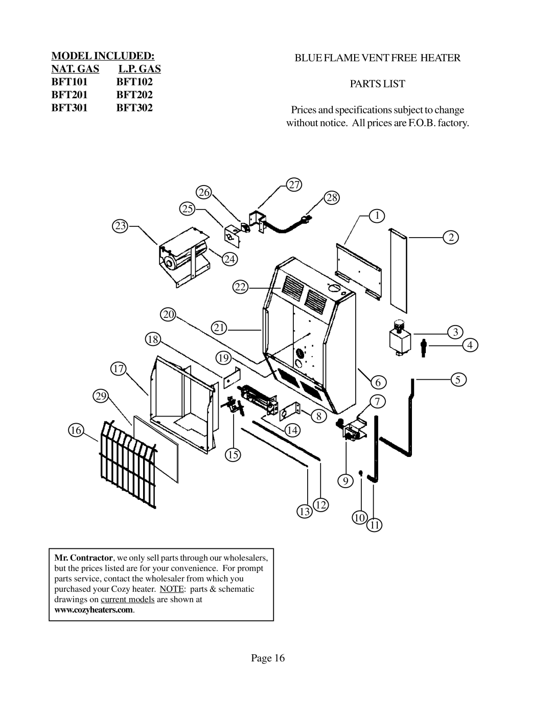 Louisville Tin and Stove warranty Model Included NAT. GAS L.P. GAS, BFT101 BFT102 BFT201 BFT202 BFT301 BFT302 