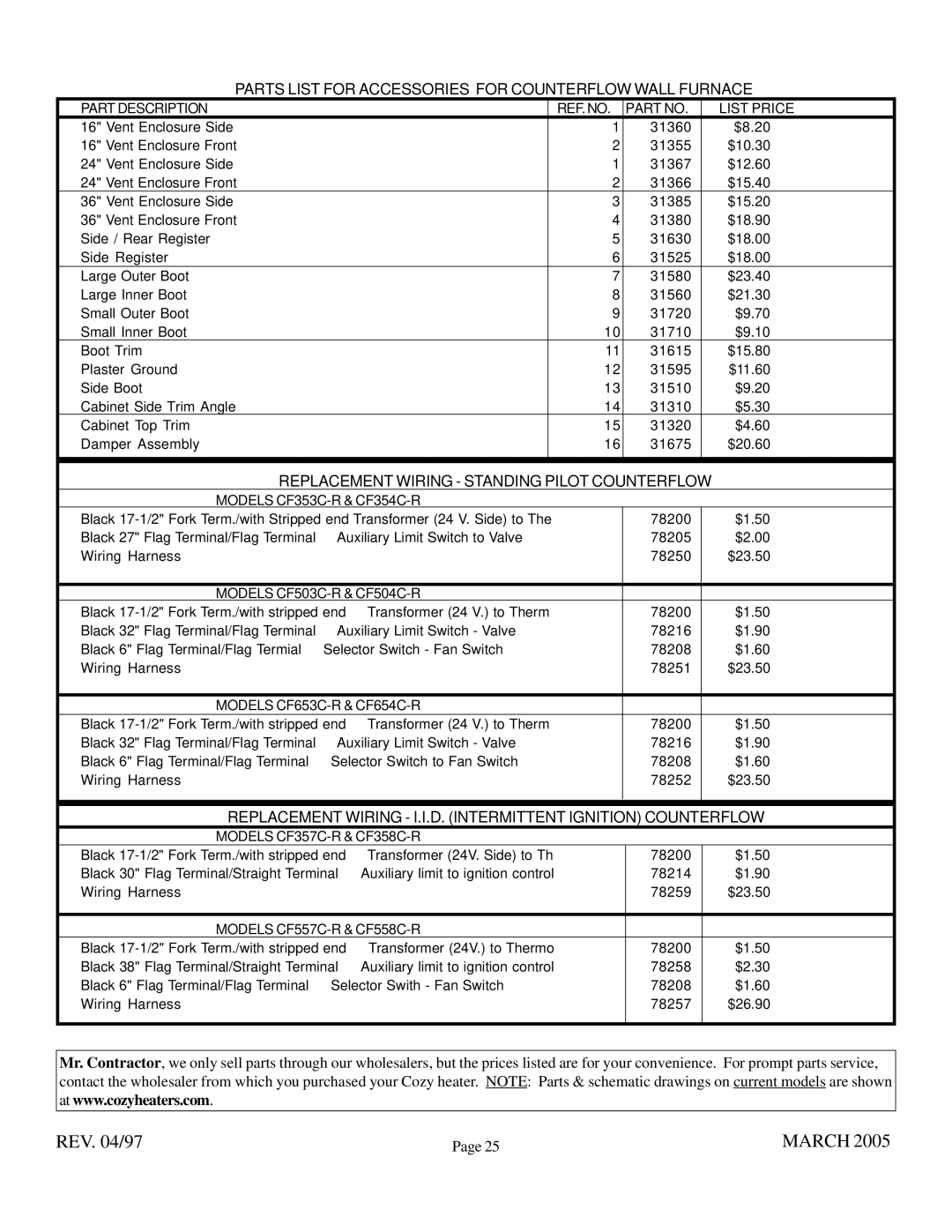 Louisville Tin and Stove CF504R, CF654C-R, CF354C-R operating instructions REV /97 March 