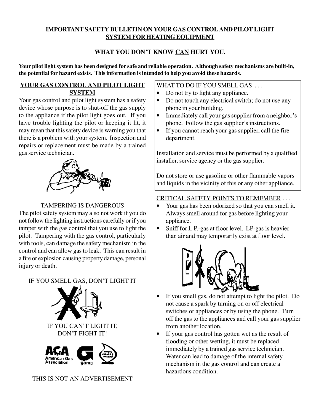 Louisville Tin and Stove CF354C-R, CF654C-R, CF504R Your GAS Control and Pilot Light System, Tampering is Dangerous 