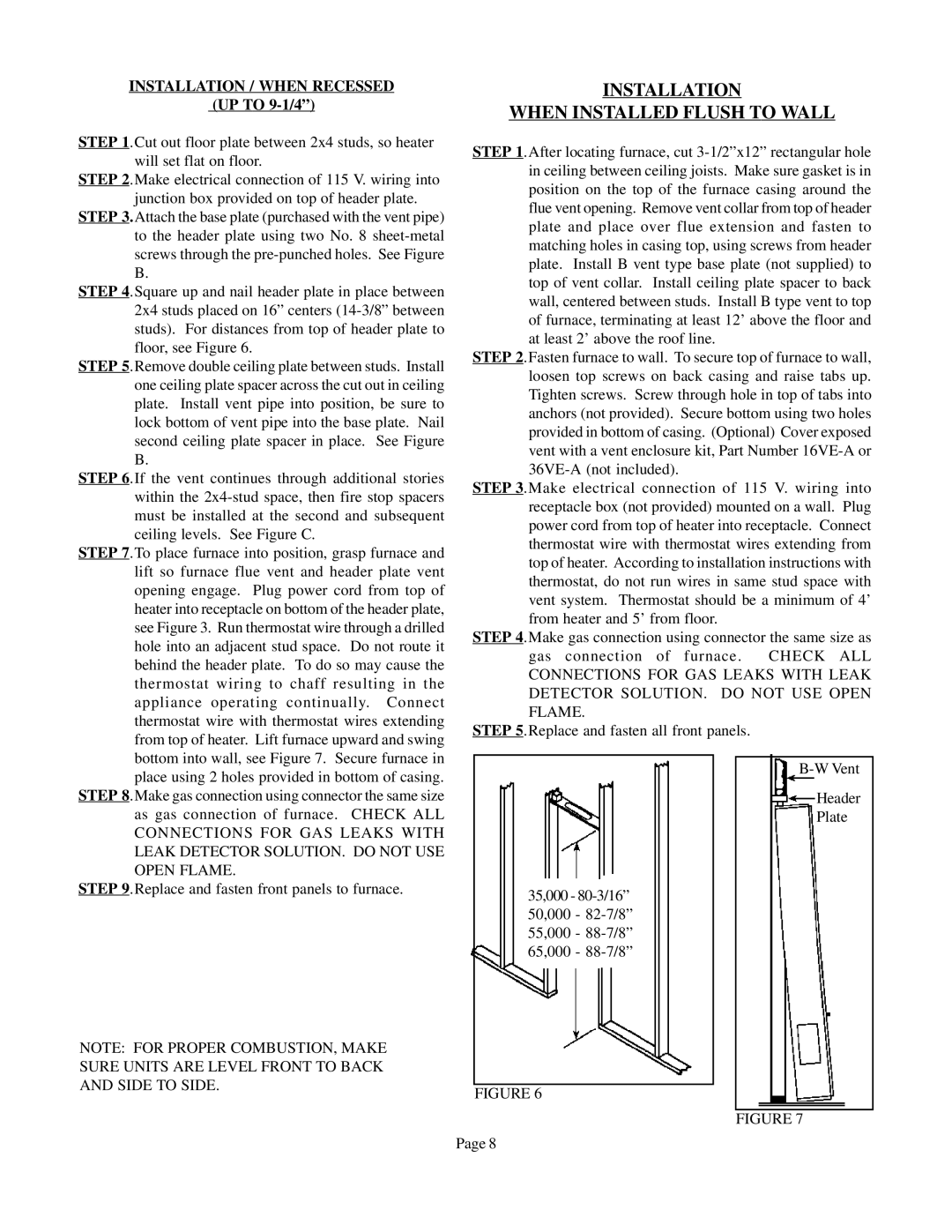 Louisville Tin and Stove CF354C-R, CF654C-R, CF504R Installation When Installed Flush to Wall, Installation / When Recessed 