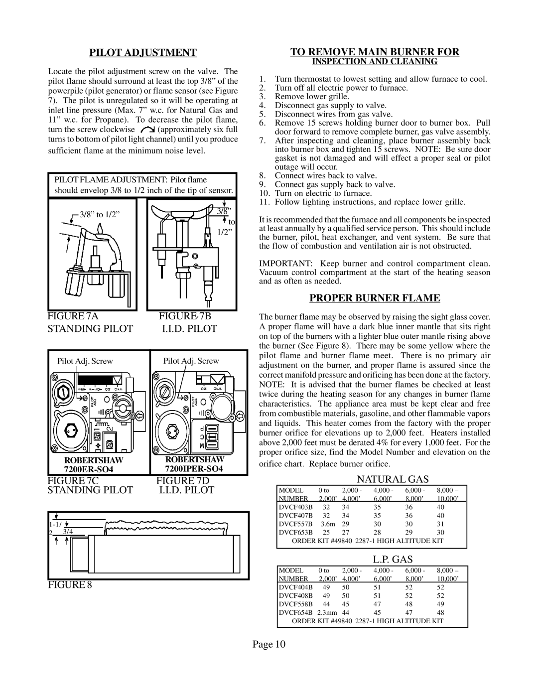 Louisville Tin and Stove DVCF653B-R, DVCF654B-R warranty Pilot Adjustment, To Remove Main Burner for, Proper Burner Flame 