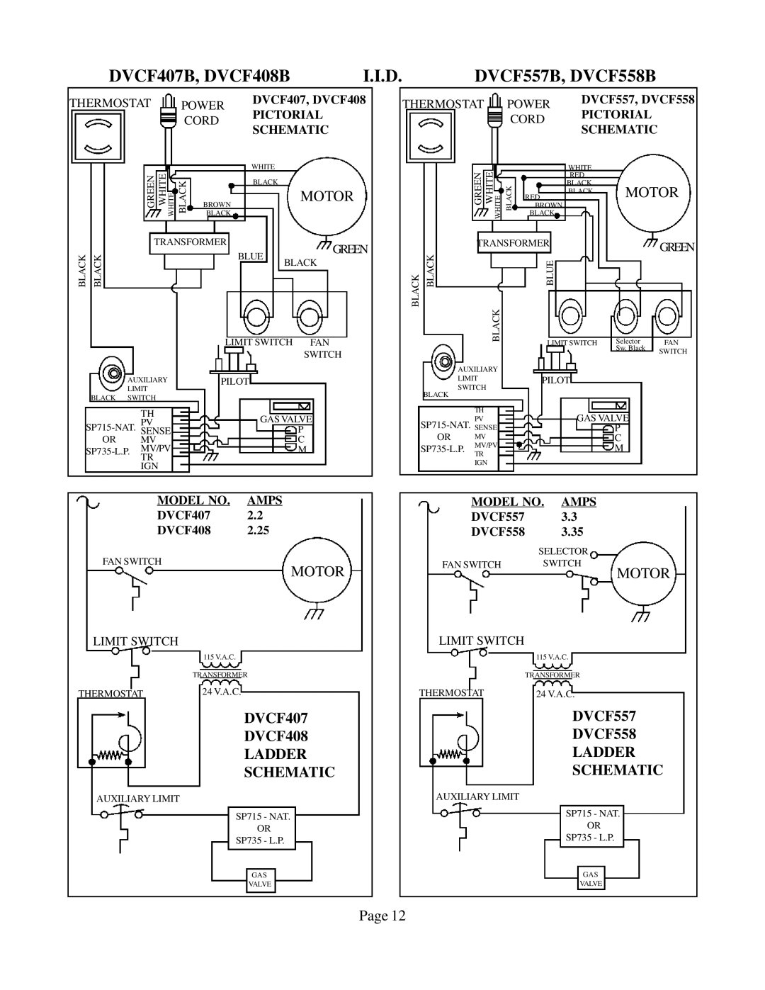 Louisville Tin and Stove DVCF557B-R, DVCF654B-R, DVCF404B-R DVCF407B, DVCF408B, DVCF407 DVCF408 Ladder Schematic, Motor 