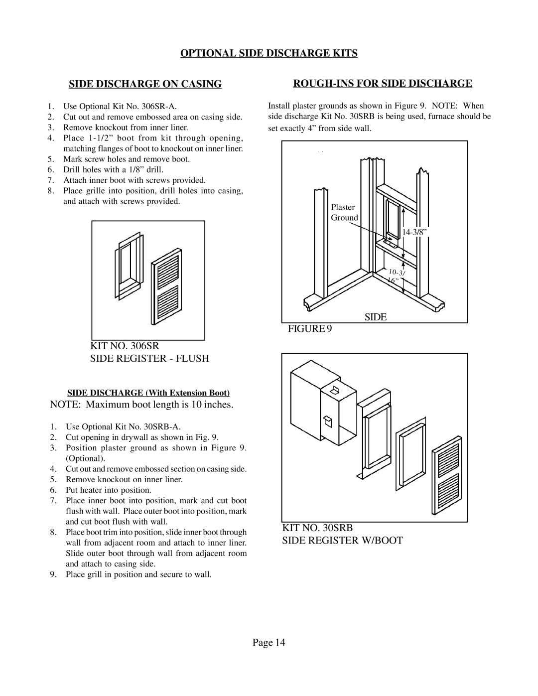 Louisville Tin and Stove DVCF408B-R Optional Side Discharge Kits Side Discharge on Casing, KIT no SR Side Register Flush 