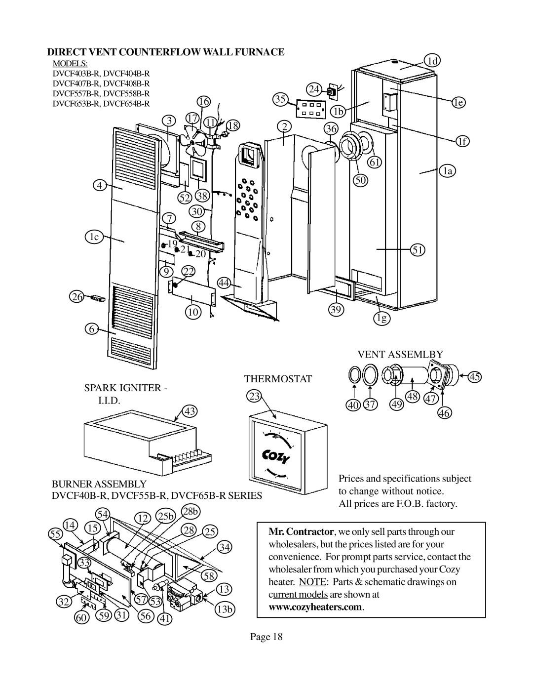 Louisville Tin and Stove DVCF653B-R, DVCF654B-R, DVCF404B-R, DVCF558B-R Direct Vent Counterflow Wall Furnace, Vent Assemlby 