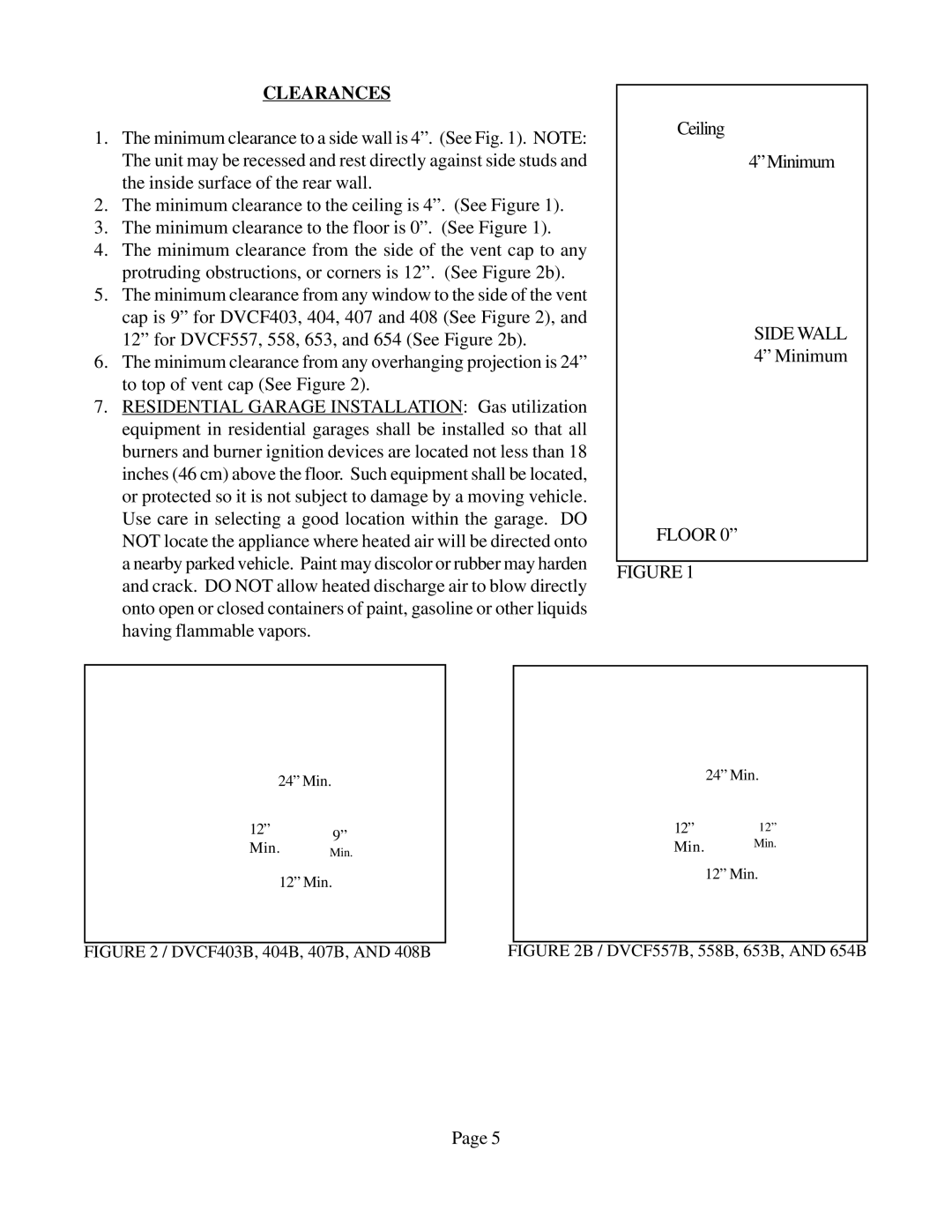 Louisville Tin and Stove DVCF403B-R, DVCF654B-R, DVCF404B-R, DVCF653B-R, DVCF558B-R, DVCF557B-R, DVCF408B-R Clearances, Floor 