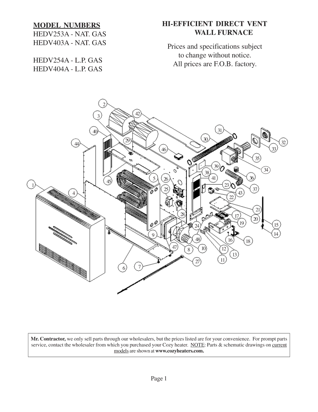 Louisville Tin and Stove HEDV404A, HEDV254A specifications Model Numbers HEDV253A NAT. GAS HEDV403A NAT. GAS 