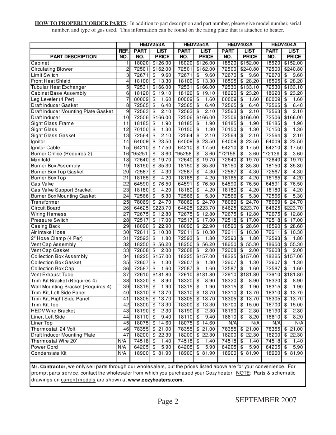 Louisville Tin and Stove HEDV254A, HEDV253A, HEDV404A, HEDV403A specifications September 