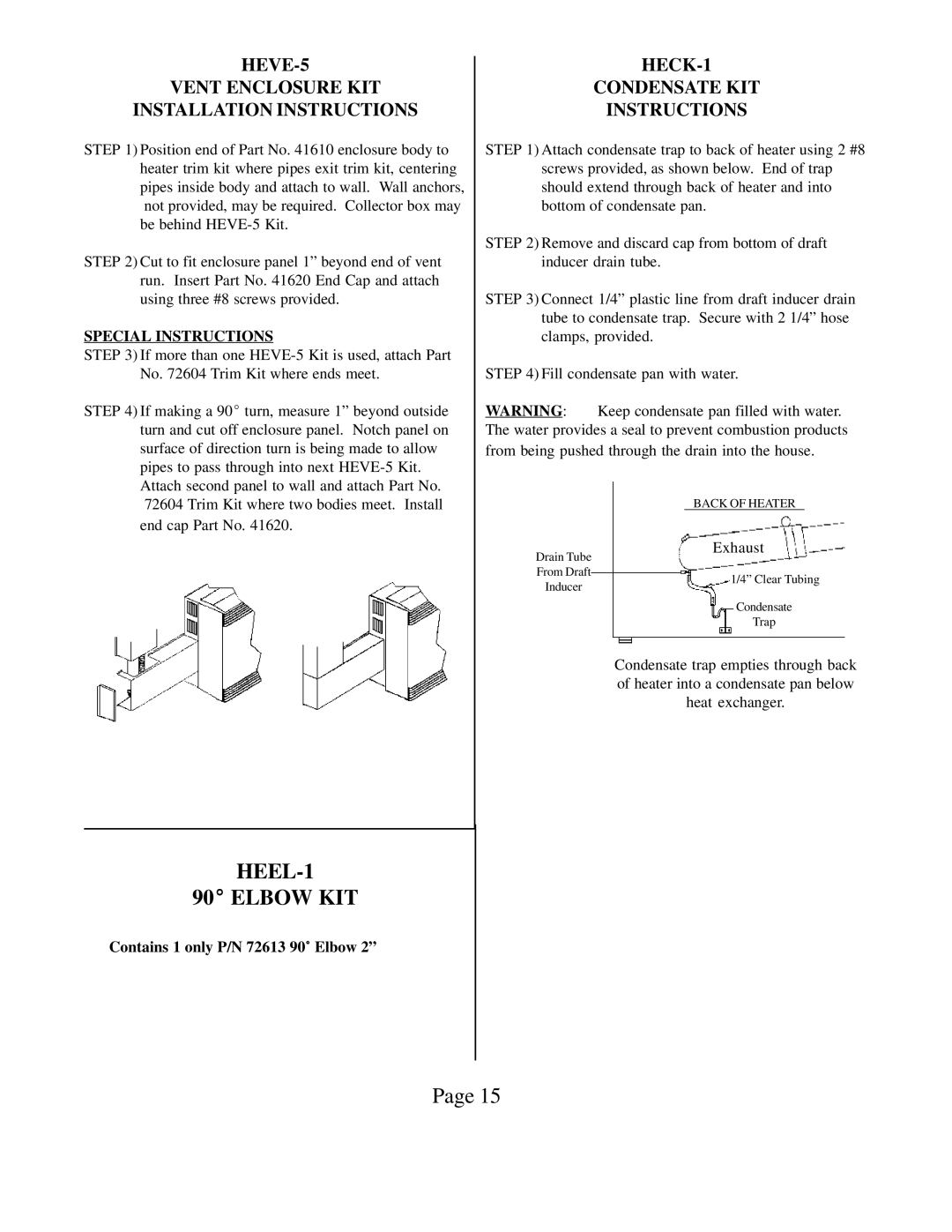 Louisville Tin and Stove HEDV404, HEDV403 warranty HEEL-1 Elbow KIT, HEVE-5 Vent Enclosure KIT Installation Instructions 