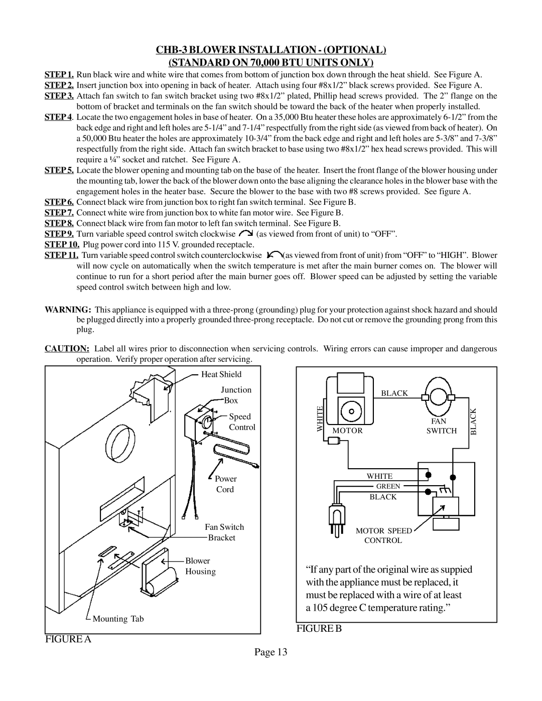 Louisville Tin and Stove VC701A-H, VCR702A-H, VCR701A-H, VCR352A-H, VCR502A-H If any part of the original wire as suppied 