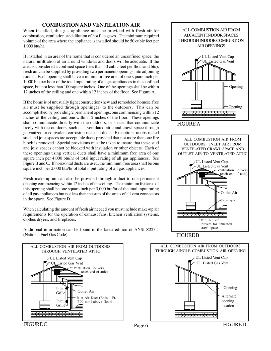 Louisville Tin and Stove VC202A-H, VCR702A-H Combustion and Ventilation AIR, UL Listed Vent Cap UL Listed Gas Vent Opening 