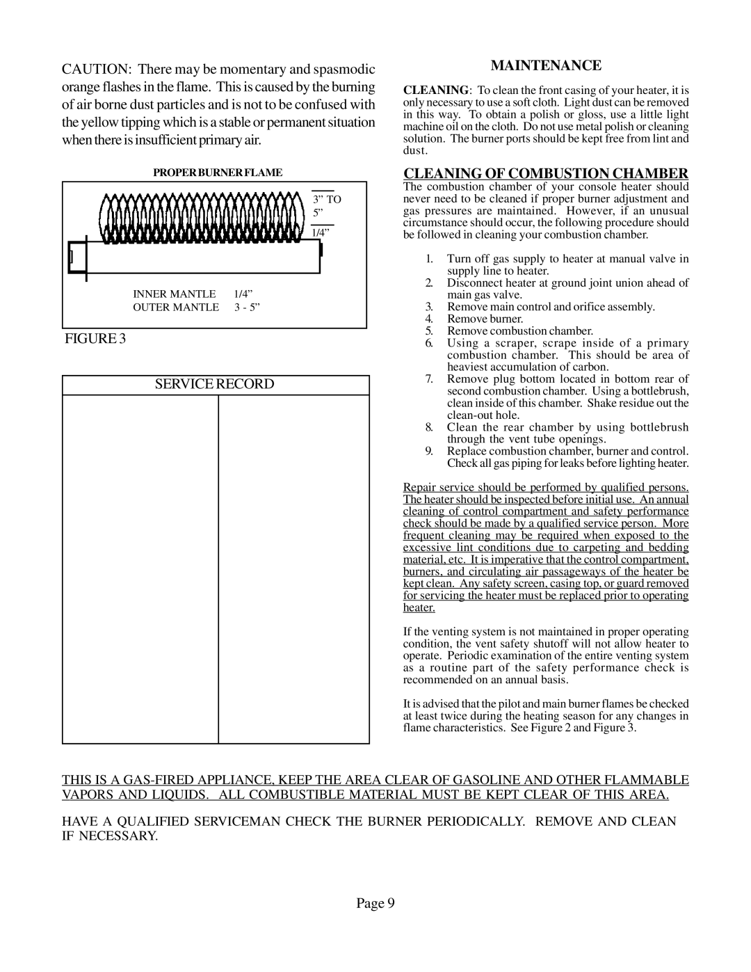 Louisville Tin and Stove VC352A-H, VCR702A-H, VCR701A-H, VCR352A-H, VCR502A-H Maintenance, Cleaning of Combustion Chamber 