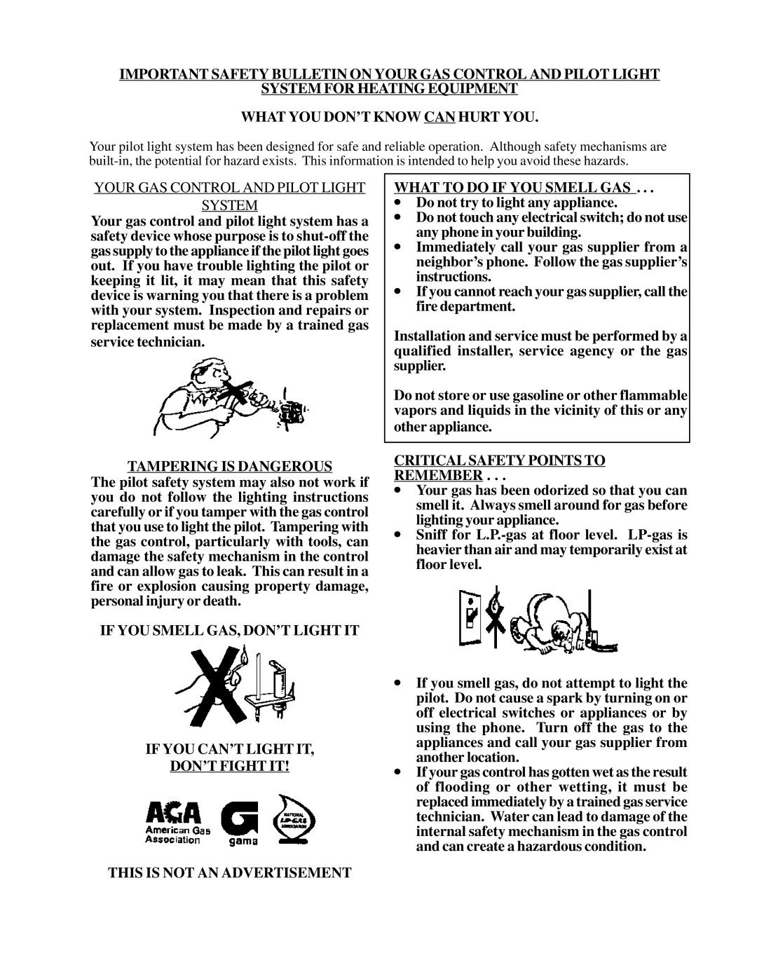 Louisville Tin and Stove VFM203, VFT302, VFT201, VFM303, VFM63 Tampering is Dangerous, Critical Safety Points to Remember 