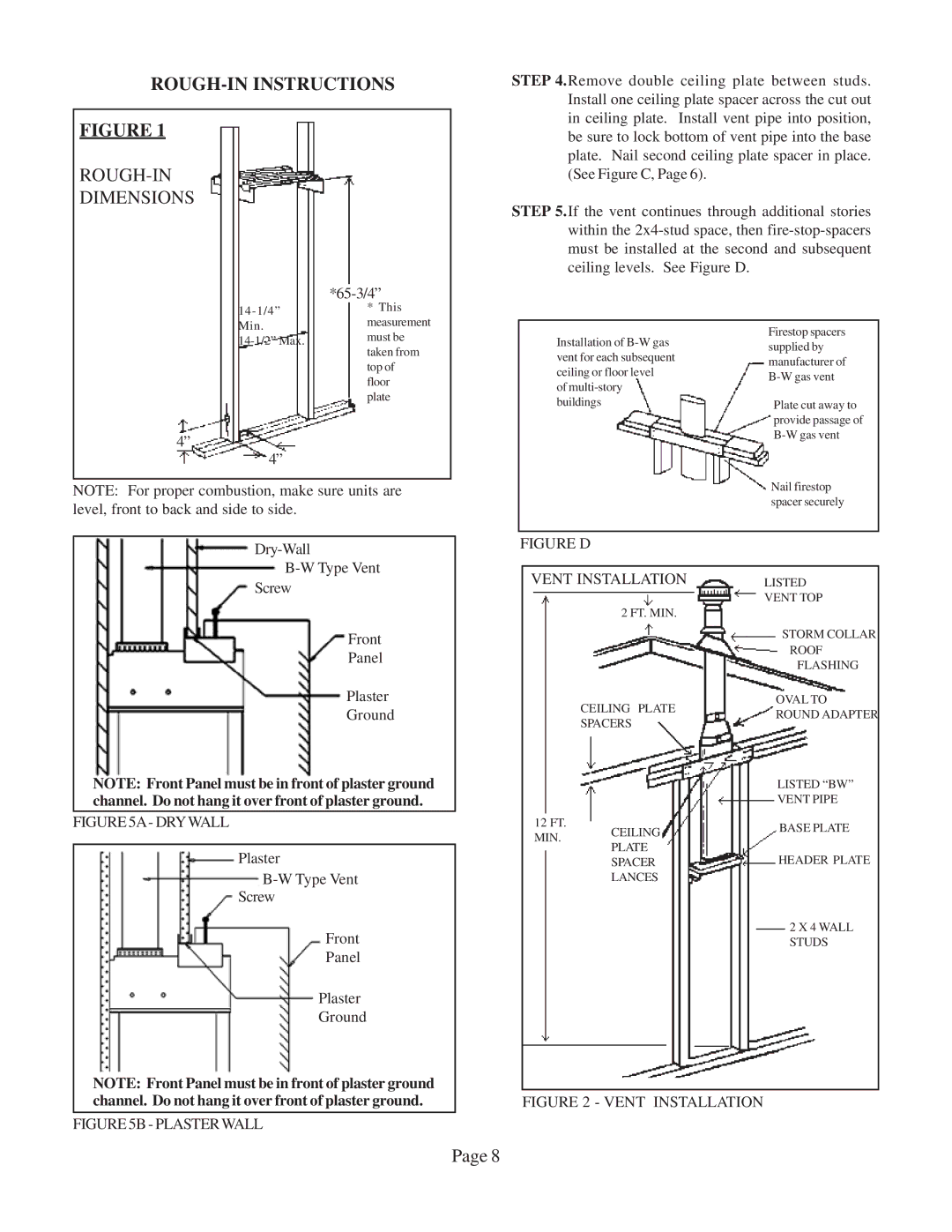 Louisville Tin and Stove W506F, W505F, W256F, W255F warranty ROUGH-IN Instructions, ROUGH-IN Dimensions 