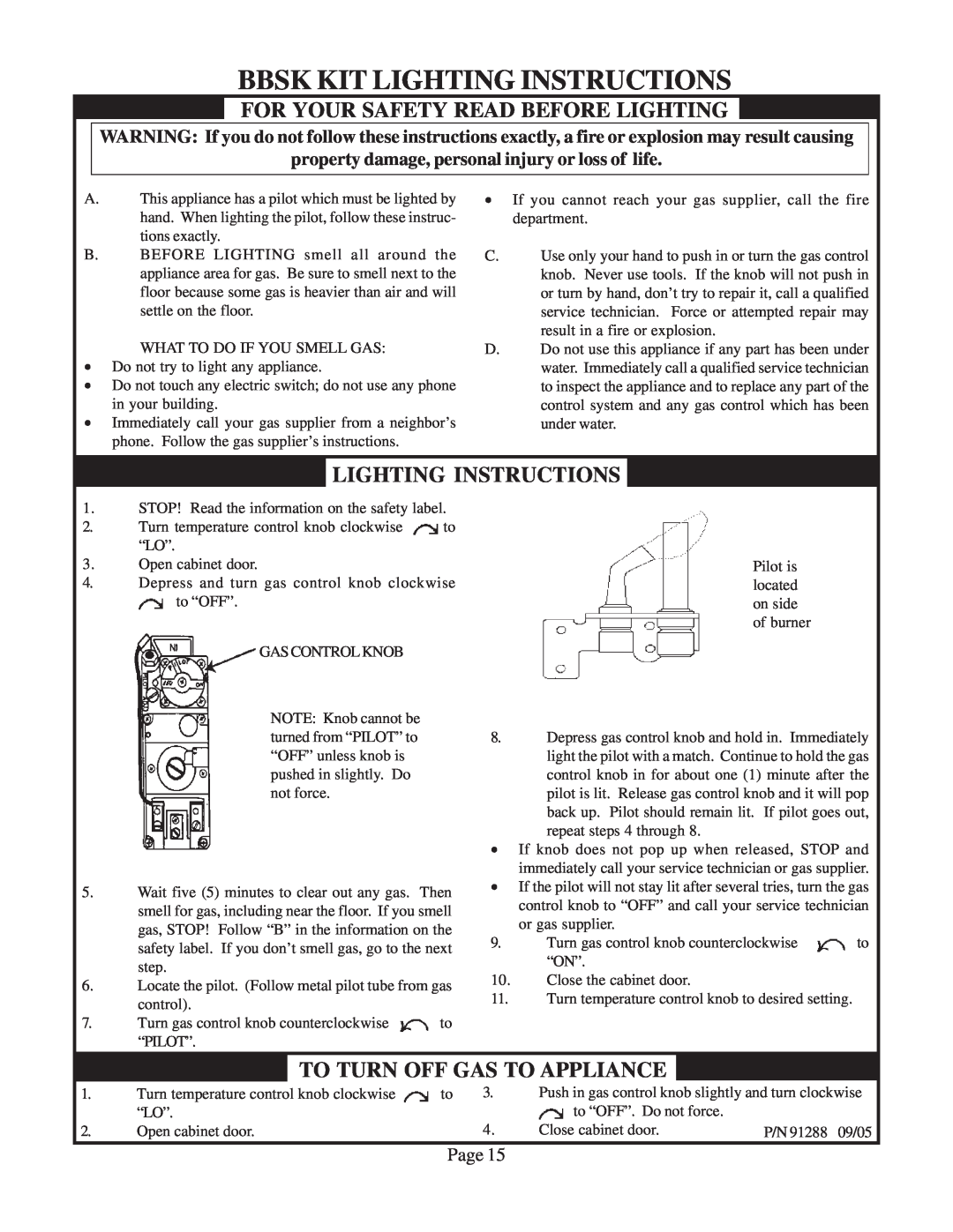 Louisville Tin and Stove W255F, W506F, W505F, W256F Bbsk Kit Lighting Instructions, For Your Safety Read Before Lighting 