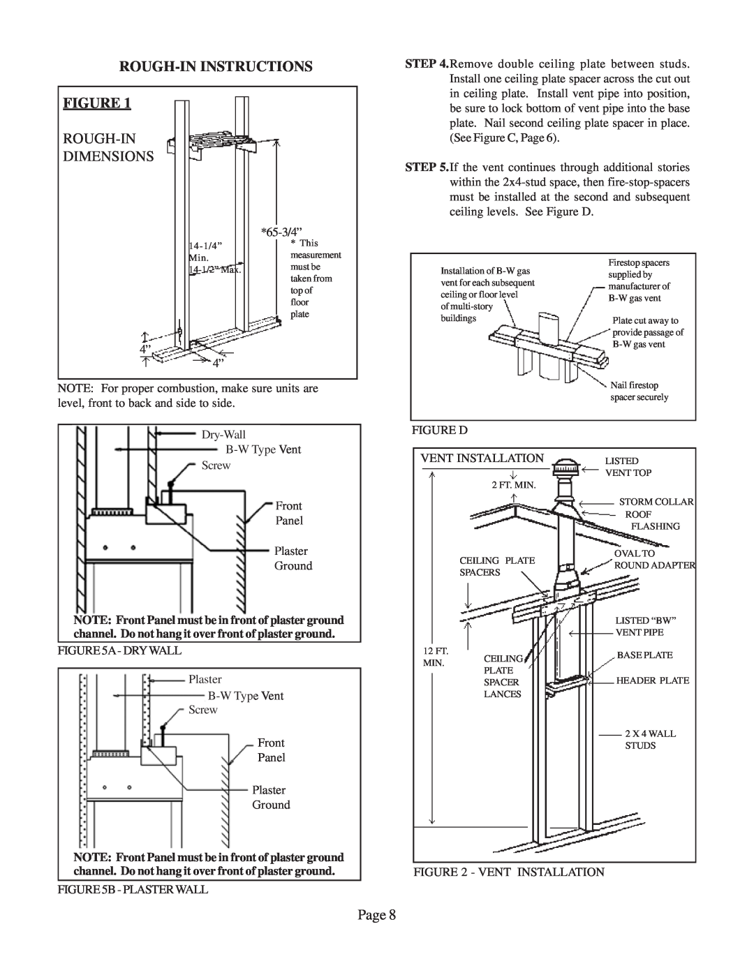 Louisville Tin and Stove W506F, W505F, W256F, W255F warranty Rough-Ininstructions Figure, Rough-In Dimensions, Page 