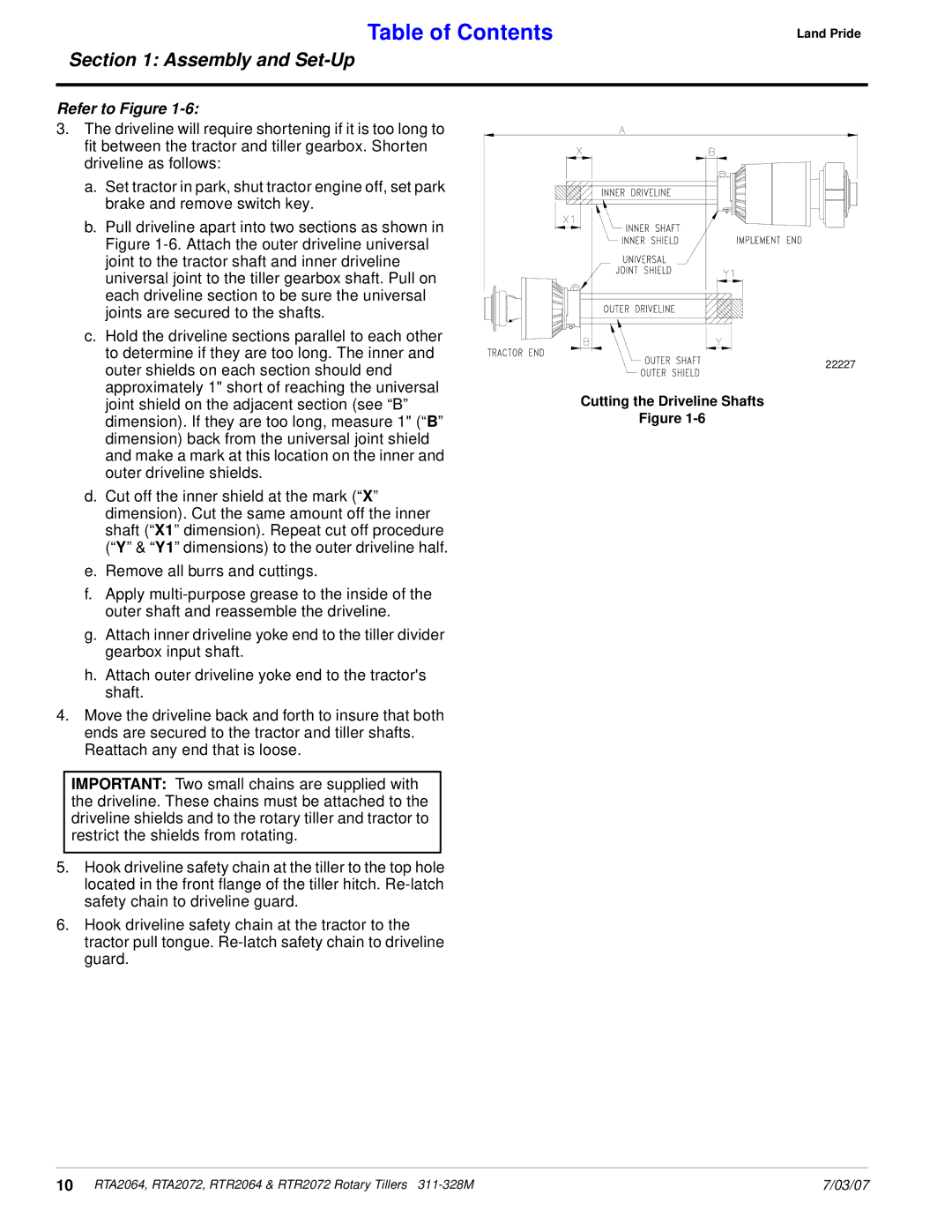 Lowepro RTA2064, RTA2072, RTR2064, RTR2072 manual Cutting the Driveline Shafts 