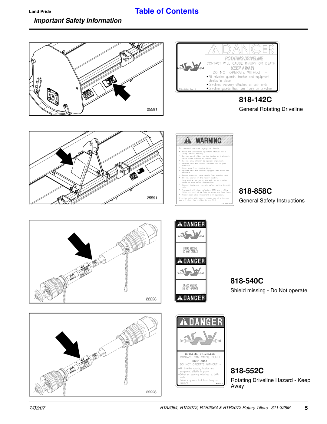 Lowepro RTA2064, RTA2072, RTR2064, RTR2072 manual 818-142C, 818-858C, 818-540C, 818-552C 