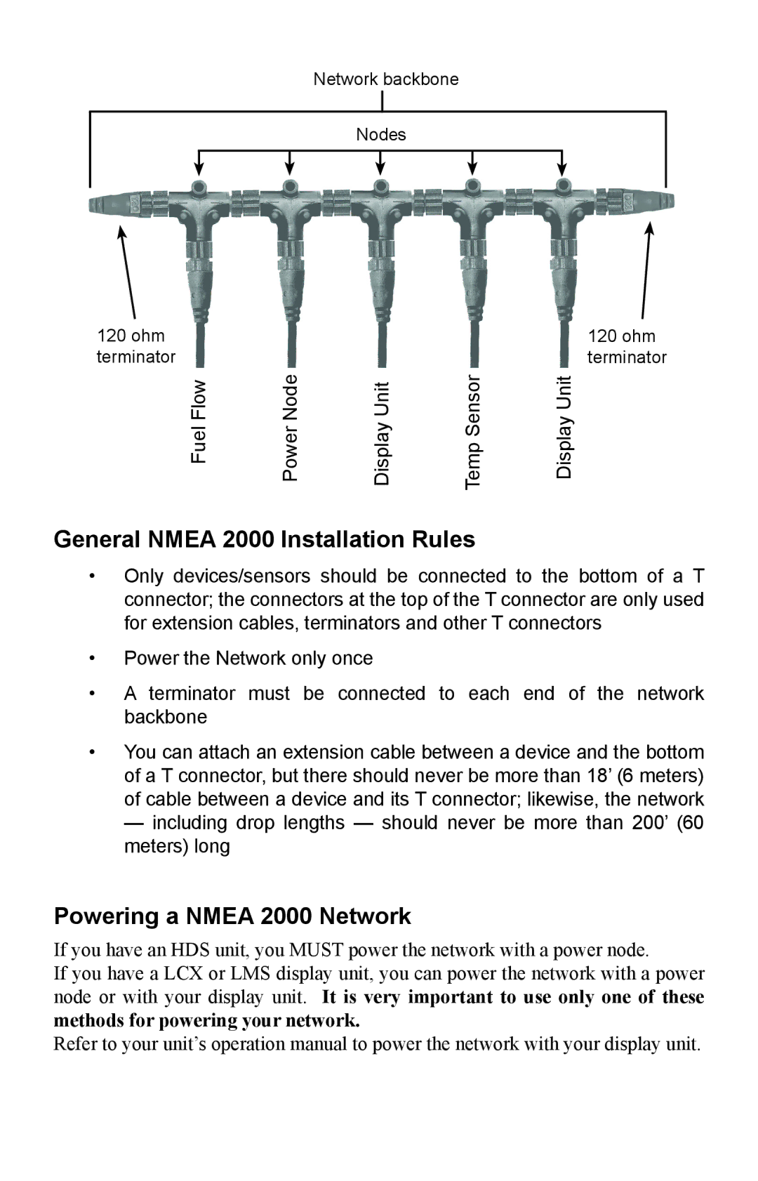 Lowrance electronic 000-0124-69 General Nmea 2000 Installation Rules, Powering a Nmea 2000 Network 