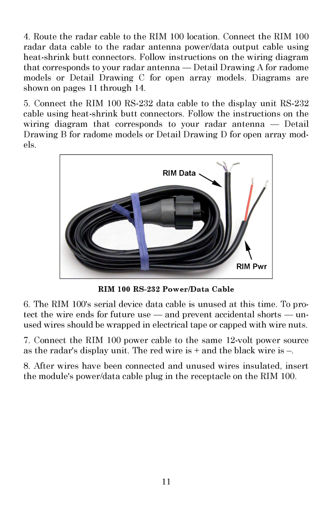 Lowrance electronic installation instructions RIM 100 RS-232 Power/Data Cable 