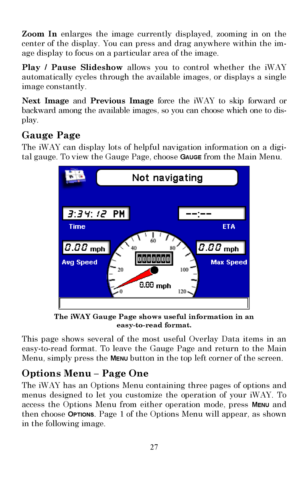 Lowrance electronic 350c manual Gauge, Options Menu Page One 