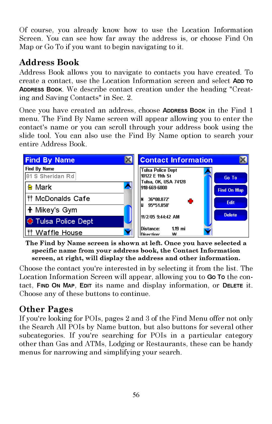 Lowrance electronic 350c manual Address Book, Other Pages 