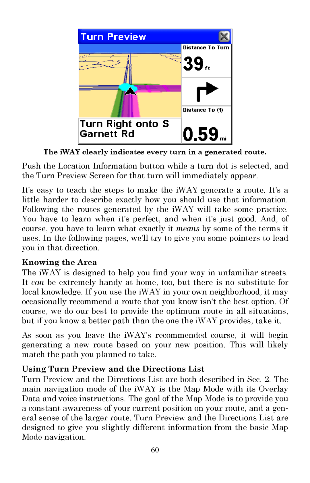 Lowrance electronic 350c manual Knowing the Area, Using Turn Preview and the Directions List 