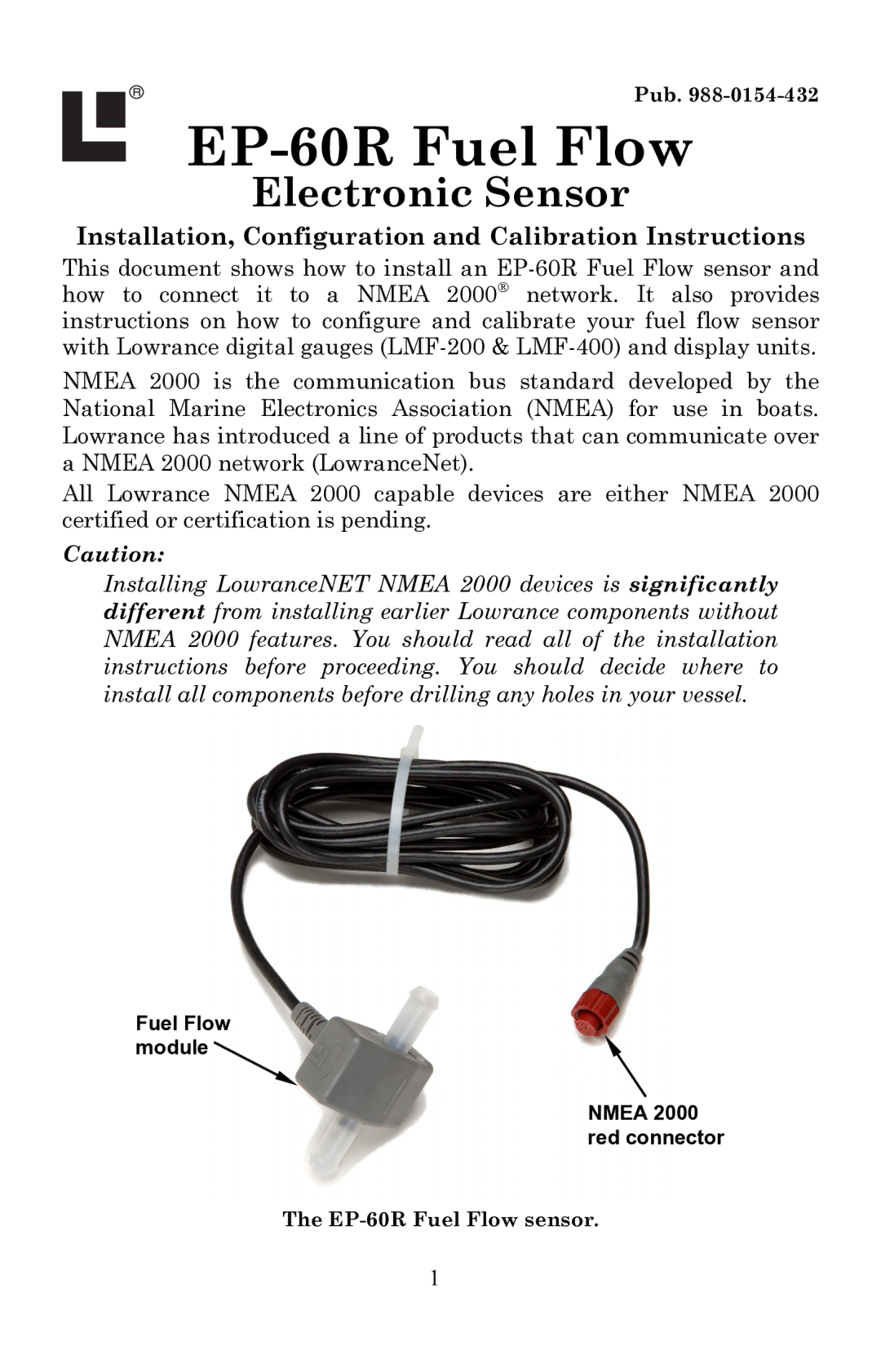 Lowrance electronic installation instructions EP-60R Fuel Flow 