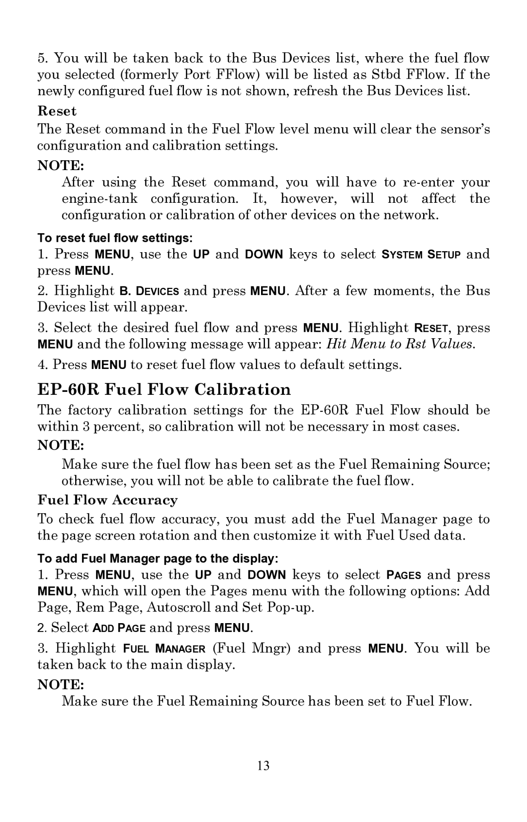 Lowrance electronic installation instructions EP-60R Fuel Flow Calibration, Reset, Fuel Flow Accuracy 