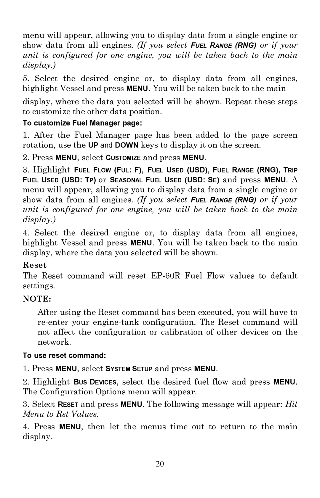 Lowrance electronic EP-60R installation instructions To use reset command 