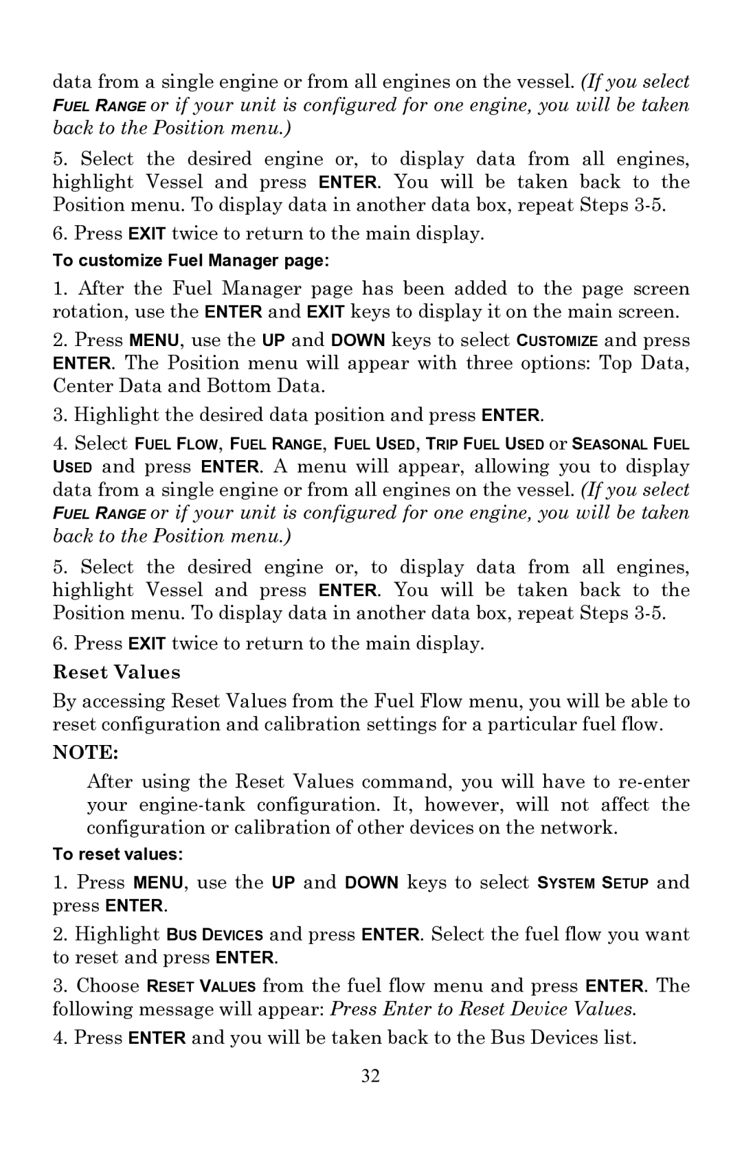 Lowrance electronic EP-60R installation instructions Reset Values 