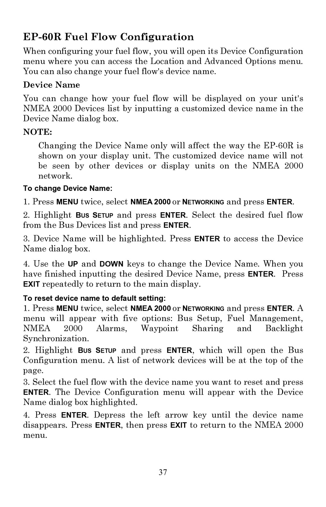 Lowrance electronic installation instructions EP-60R Fuel Flow Configuration, Device Name 