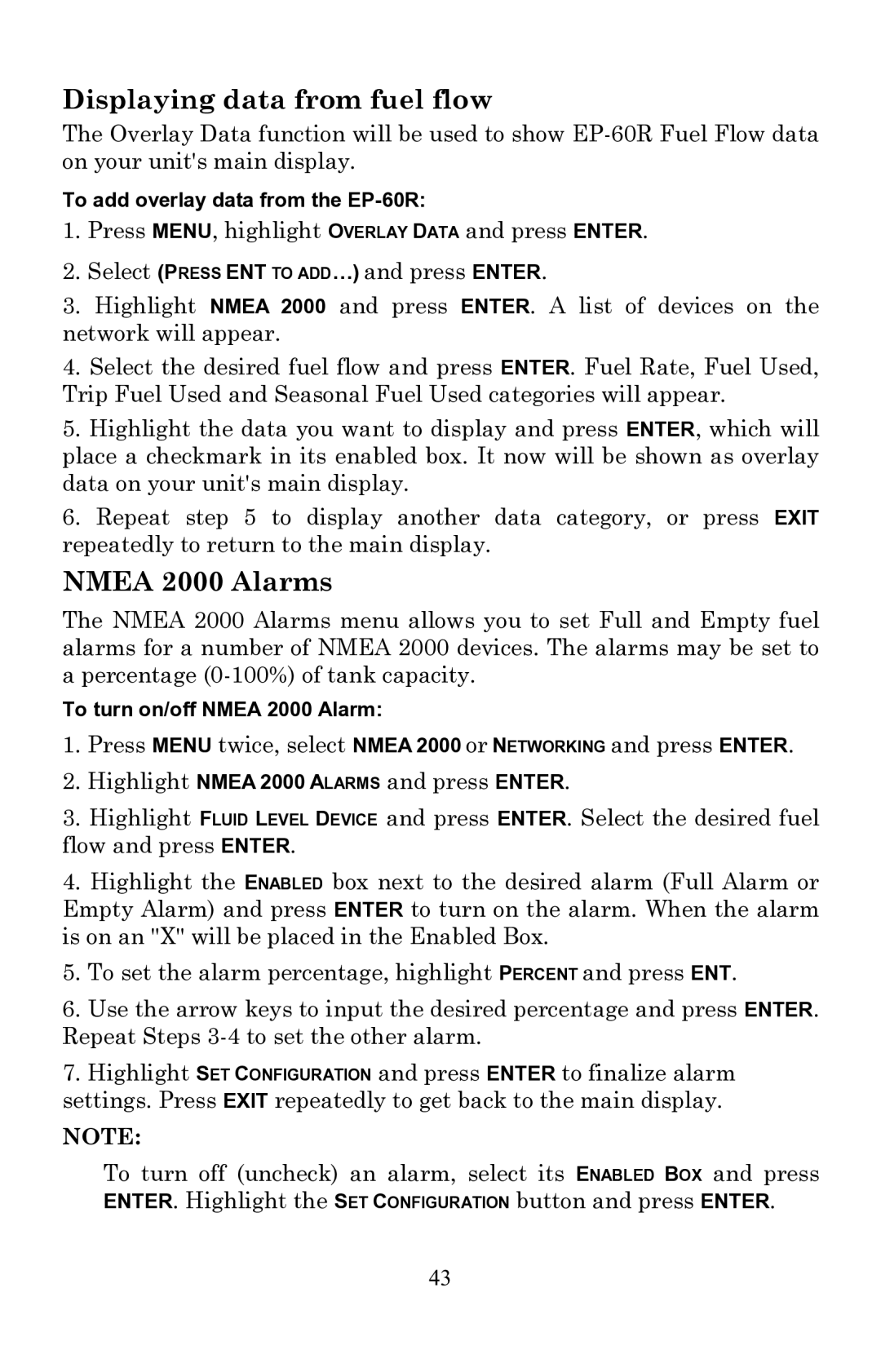 Lowrance electronic EP-60R installation instructions Displaying data from fuel flow, Nmea 2000 Alarms 