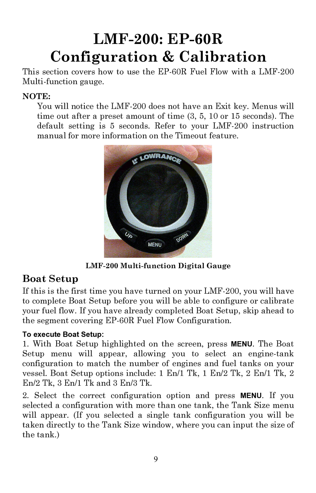 Lowrance electronic installation instructions LMF-200 EP-60R Configuration & Calibration, Boat Setup 