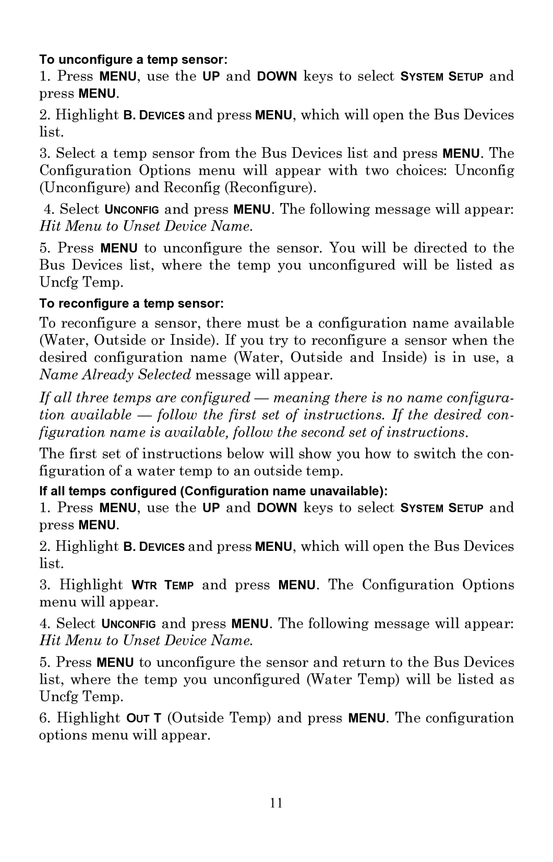 Lowrance electronic EP-80R TH installation instructions To reconfigure a temp sensor 