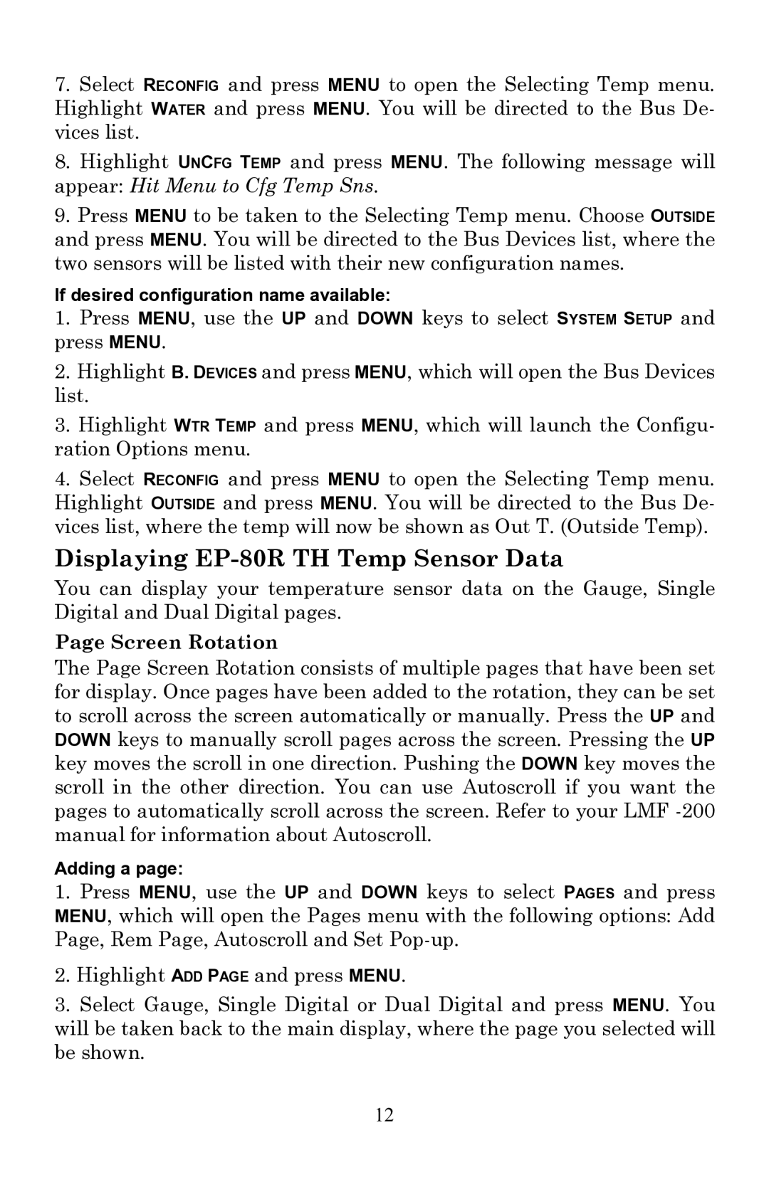 Lowrance electronic installation instructions Displaying EP-80R TH Temp Sensor Data, Screen Rotation 