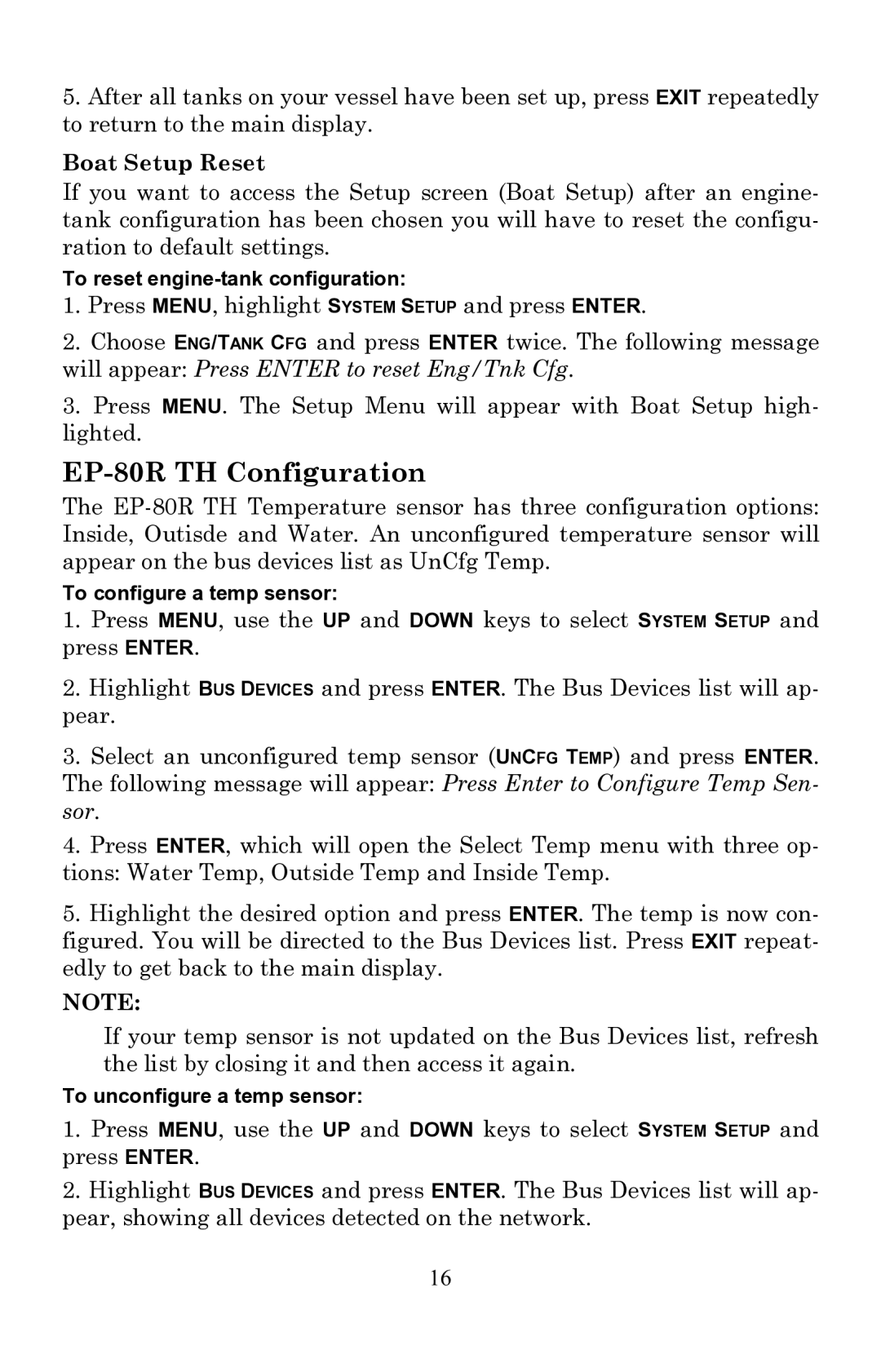 Lowrance electronic EP-80R TH installation instructions To reset engine-tank configuration 