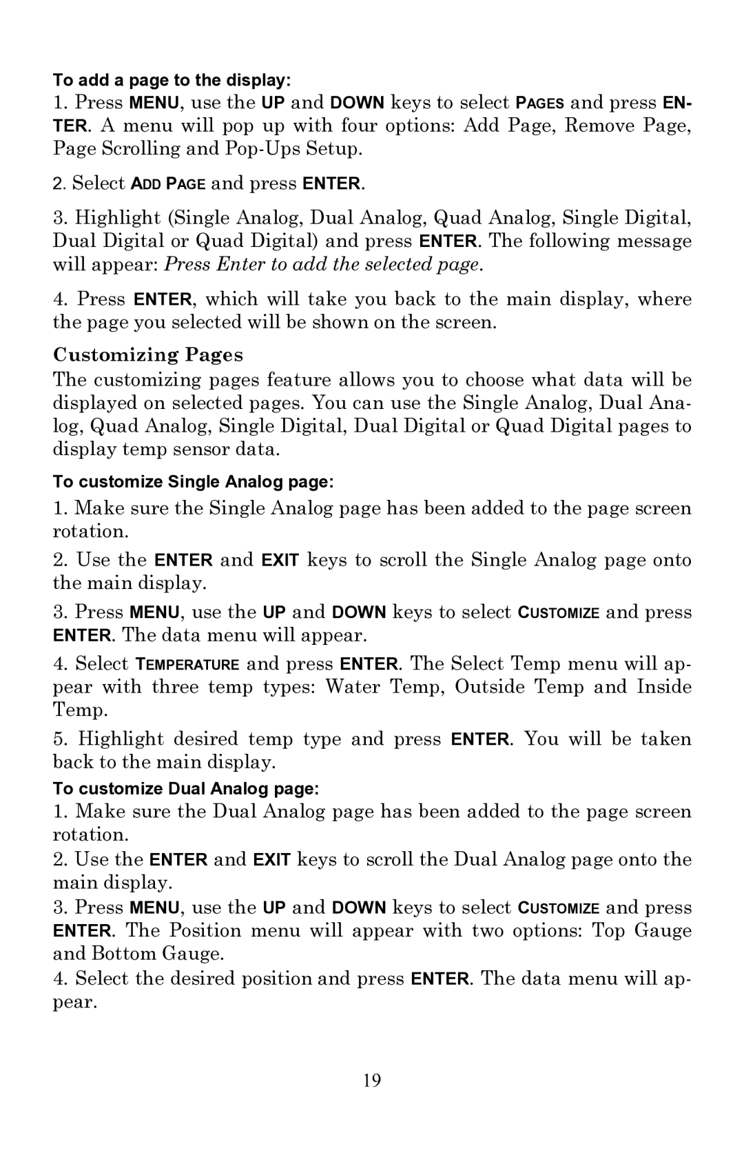 Lowrance electronic EP-80R TH installation instructions To add a page to the display 